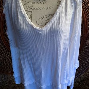 We the Free people small white oversized waffle knit thermal raw edges neck